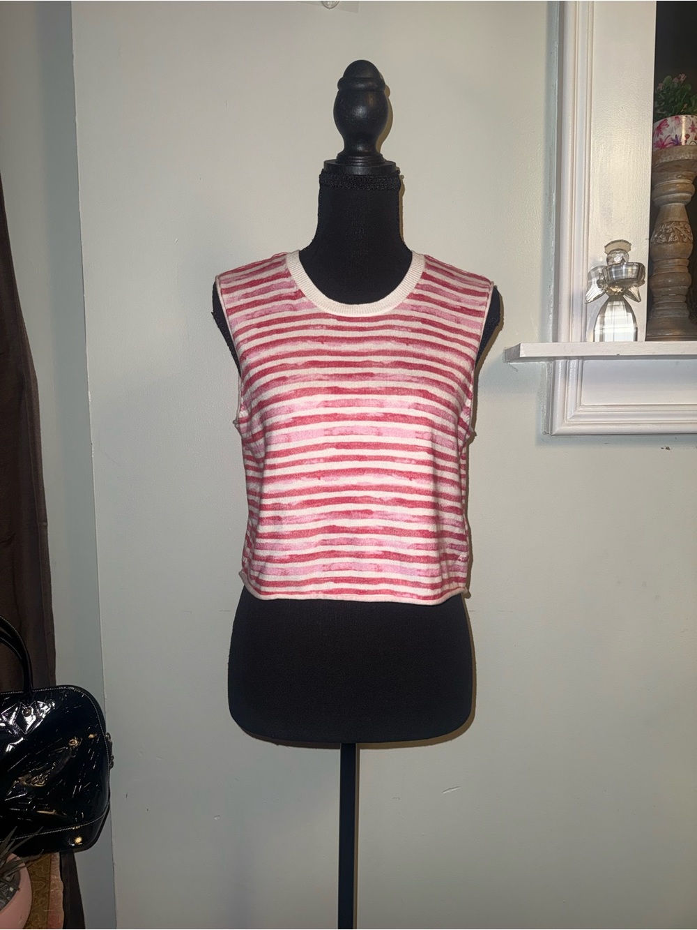 ATM Pink Striped Sleeveless Cashmere Blend Tank